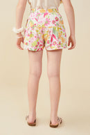 GY9568 Pink Girls Floral Print Button Detail Shorts Back