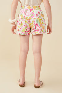 GY9568 Pink Girls Floral Print Button Detail Shorts Back