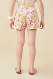 GY9568 Pink Girls Floral Print Button Detail Shorts Back
