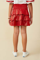 GY9578 Red Girls Smocked Ruffle Tiered Metallic Mini Skirt Back