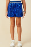 GY9579 Blue Girls Elastic Waist Sequined Shorts Front