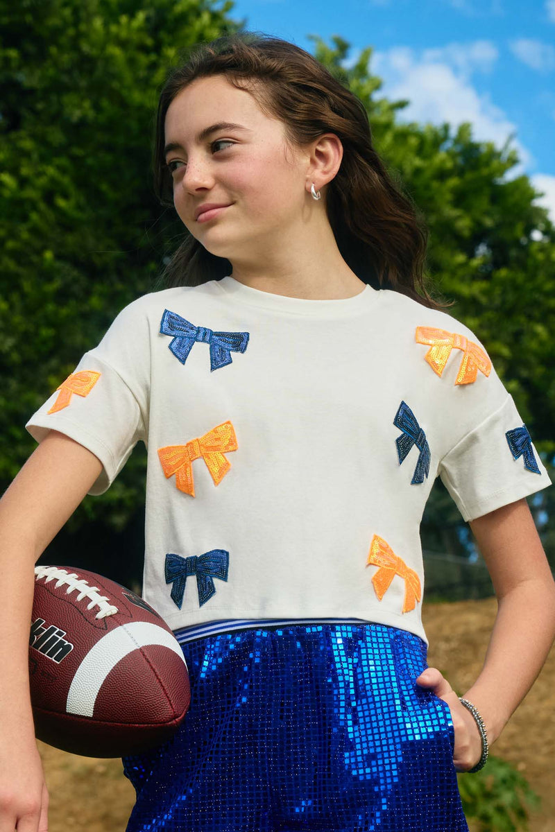 GY9579 Blue Girls Elastic Waist Sequined Shorts Editorial