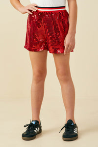 GY9579 Red Girls Elastic Waist Sequined Shorts Front
