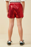 GY9579 Red Girls Elastic Waist Sequined Shorts Back