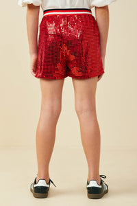 GY9579 Red Girls Elastic Waist Sequined Shorts Back