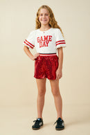 GY9579 Red Girls Elastic Waist Sequined Shorts Pose