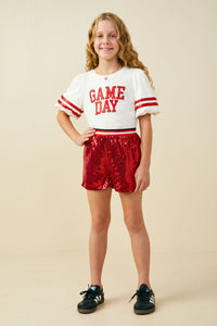 GY9579 Red Girls Elastic Waist Sequined Shorts Pose