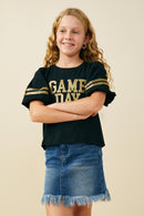GY9580 Black Girls Gameday Varsity Stripe T Shirt Front