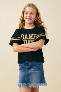 GY9580 Black Girls Gameday Varsity Stripe T Shirt Front