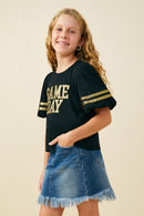 GY9580 Black Girls Gameday Varsity Stripe T Shirt Side