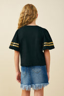 GY9580 Black Girls Gameday Varsity Stripe T Shirt Back