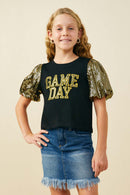 GY9581 Black Girls Gameday Contrast Sequin Sleeve Jersey T Shirt Front