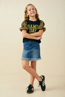 GY9581 Black Girls Gameday Contrast Sequin Sleeve Jersey T Shirt Pose