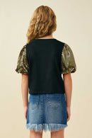 GY9581 Black Girls Gameday Contrast Sequin Sleeve Jersey T Shirt Back