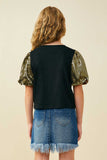 GY9581 Black Girls Gameday Contrast Sequin Sleeve Jersey T Shirt Back