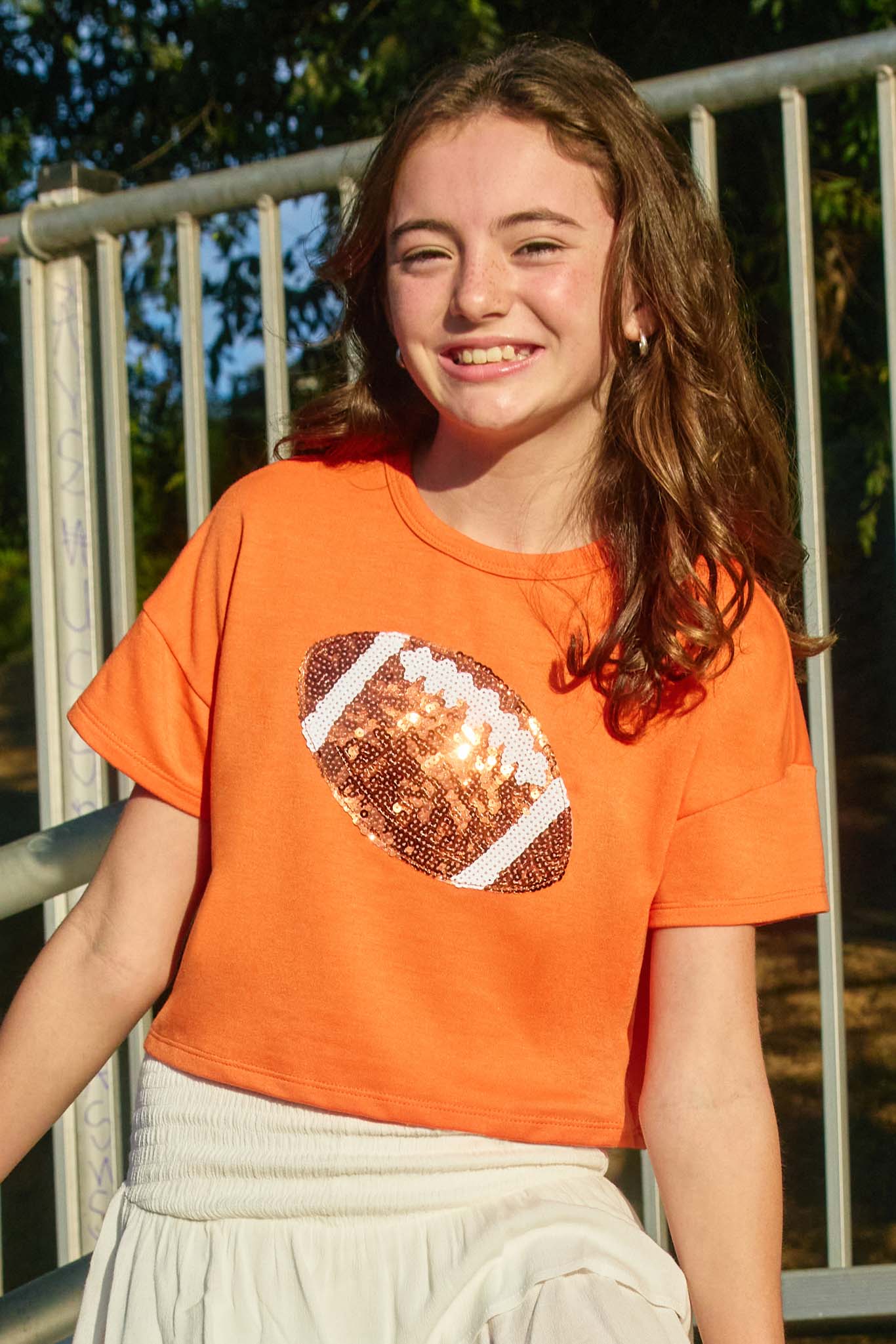 Gameday Sequin Football Patched T Shirt