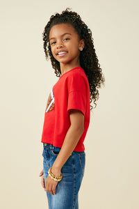 GY9582 Red Girls Gameday Sequin Football Patched T Shirt Side