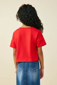 GY9582 Red Girls Gameday Sequin Football Patched T Shirt Back