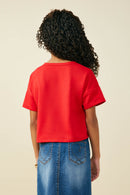 GY9582 Red Girls Gameday Sequin Football Patched T Shirt Back