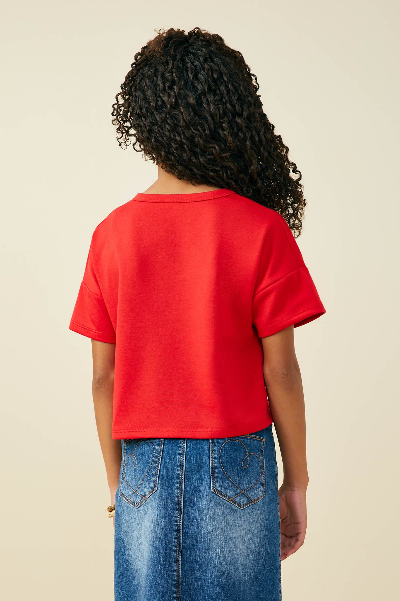 GY9582 Red Girls Gameday Sequin Football Patched T Shirt Back