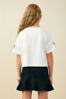 GY9583 Black Girls Gameday Team Color Sequin Bow Patched T Shirt Back