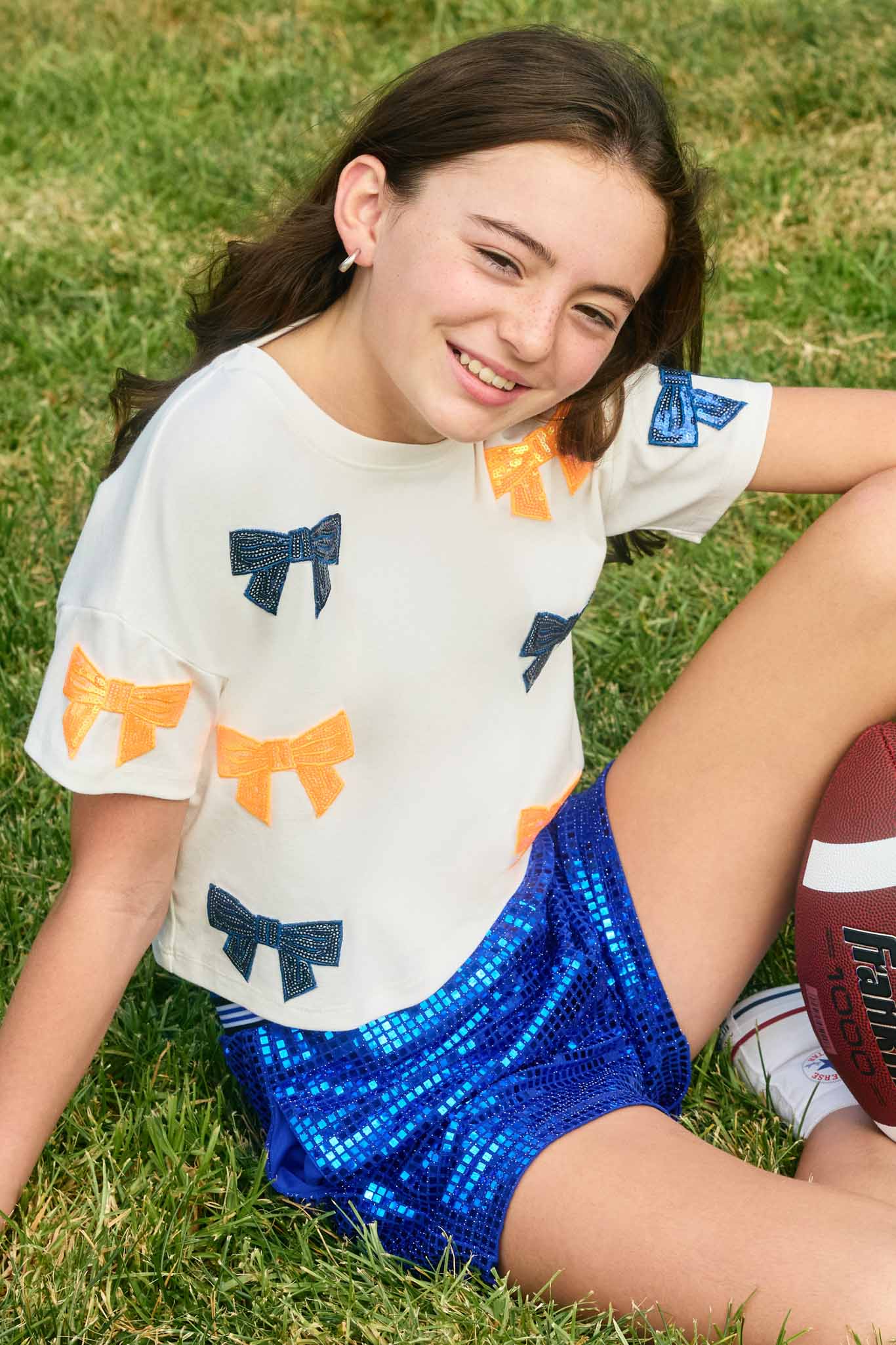 Gameday Team Color Sequin Bow Patched T Shirt