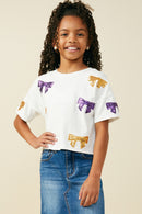 Gameday Team Color Sequin Bow Patched T Shirt