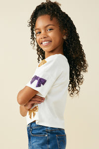 Gameday Team Color Sequin Bow Patched T Shirt