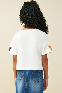 Gameday Team Color Sequin Bow Patched T Shirt