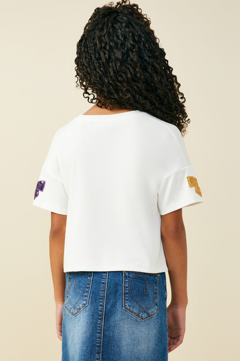 Gameday Team Color Sequin Bow Patched T Shirt