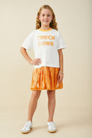 GY9584 Orange Girls Gameday Mix Media Touchdown Dress Pose