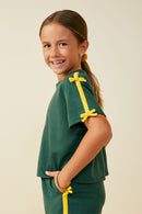 GY9585 Green Girls Sequin Bow Patch Ribbon Detail Knit Top Side