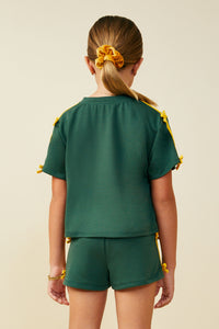 GY9585 Green Girls Sequin Bow Patch Ribbon Detail Knit Top Back