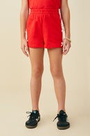 GY9586 Red Girls Bow Detail Side Strip Knit Shorts Front