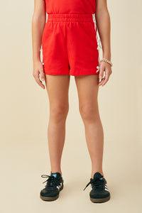 GY9586 Red Girls Bow Detail Side Strip Knit Shorts Front