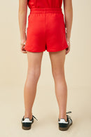 GY9586 Red Girls Bow Detail Side Strip Knit Shorts Back