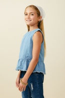 GY9641 Light Denim Girls Buttoned Back Denim Peplum Tank Side