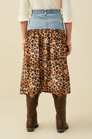 GY9700 Leopard Girls Mix Media Leopard Print Denim Skirt Back