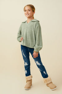 Wide Johnny Collar Textured Knit Top
