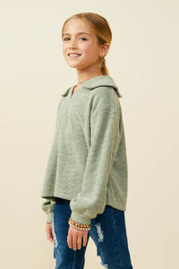 Wide Johnny Collar Textured Knit Top
