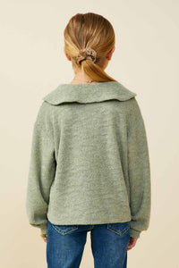Wide Johnny Collar Textured Knit Top
