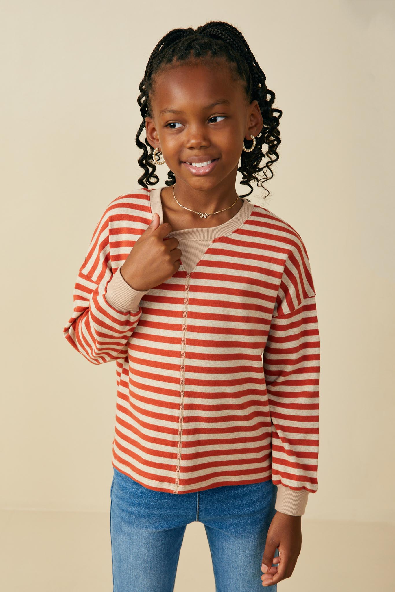 Contrast Band Stitch Detail Striped Knit Top