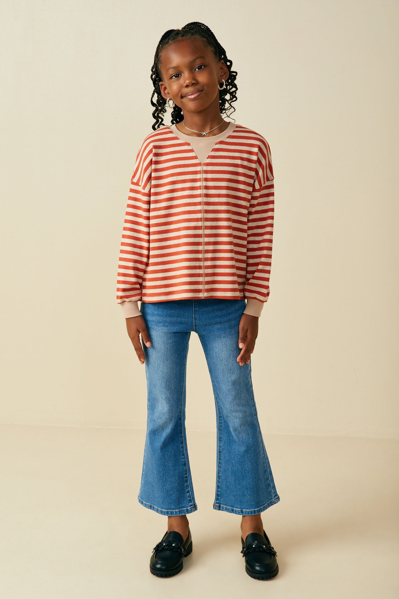 Contrast Band Stitch Detail Striped Knit Top