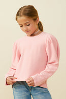 Ribbed Puff Shoulder Long Sleeve Knit Top