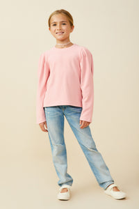 Ribbed Puff Shoulder Long Sleeve Knit Top