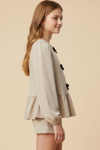 Contrast Bow Detail Soft Knit Peplum Top
