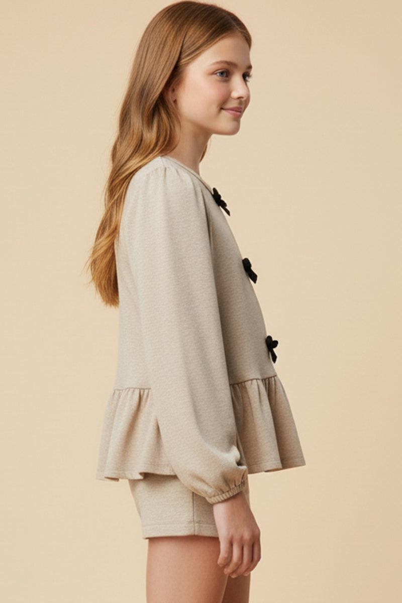 Contrast Bow Detail Soft Knit Peplum Top