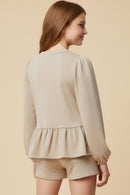 Contrast Bow Detail Soft Knit Peplum Top
