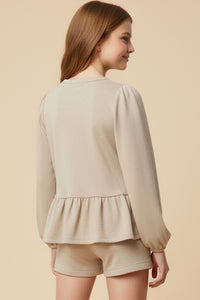 Contrast Bow Detail Soft Knit Peplum Top
