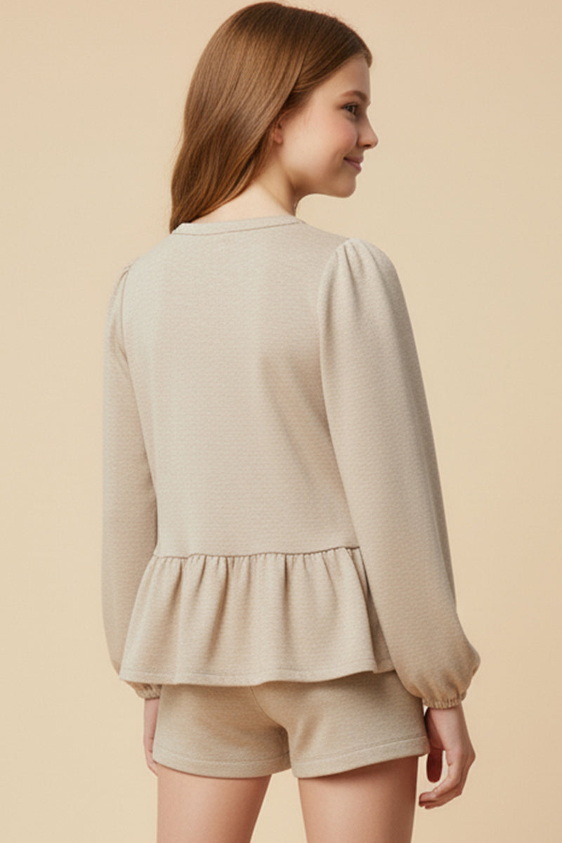 Contrast Bow Detail Soft Knit Peplum Top